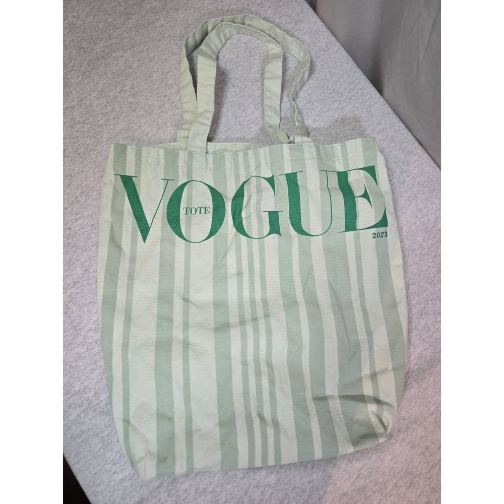 Limited Edition Vogue 2023 Green Striped Canvas‎ Tote Bag